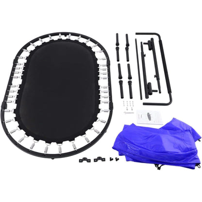Ancheer Mini Trampoline for Kids Indoor, Double Kids Trampoline with Adjustable Center Handlebar, 56"X36" Rebounder Trampoline Foldable, Max Load 220 LBS,Blue