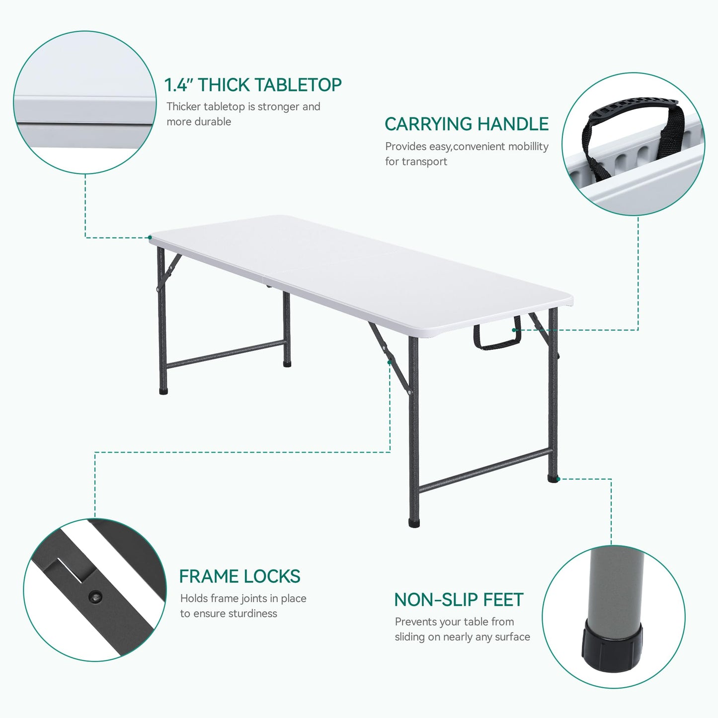 YITAHOME 6FT Folding Table for Outdoor Use
