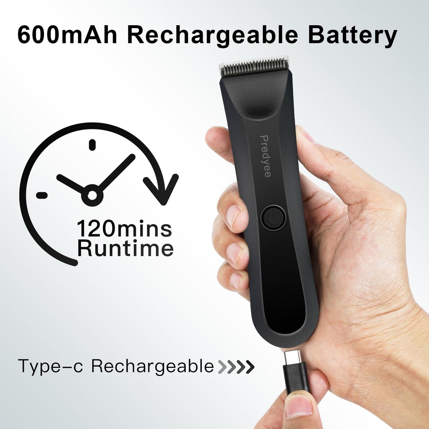 Predyee Electric Groin Hair Trimmer - Replaceable Ceramic Blade Heads, Waterproof Wet/Dry Clippers - Ultimate Male Body Hair Razor