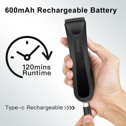 Predyee Electric Groin Hair Trimmer - Replaceable Ceramic Blade Heads, Waterproof Wet/Dry Clippers - Ultimate Male Body Hair Razor