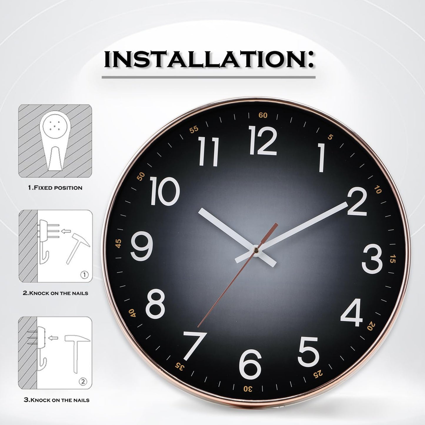 QWANPET Wall Clock,12" Modern Round Wall Clocks,Quality Quartz Silent Non-Ticking Wall Clock,Decor Wall Clocks for Living Room Bedroom Kitchen Home