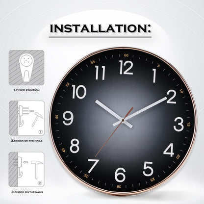 QWANPET Wall Clock,12" Modern Round Wall Clocks,Quality Quartz Silent Non-Ticking Wall Clock,Decor Wall Clocks for Living Room Bedroom Kitchen Home