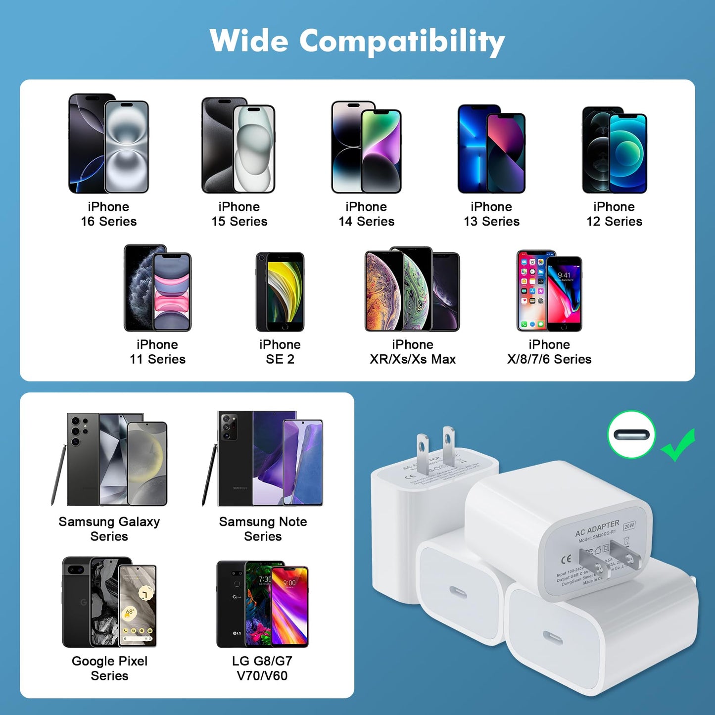 20W USB-C Wall Charger for Phone and Tablet