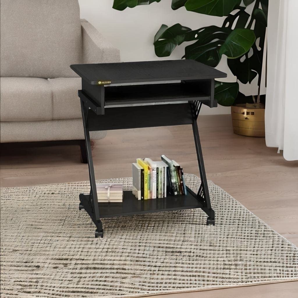 ALISENED 2 Tier Computer Desk with Keyboard Tray, 23.6" Home Office Desk Computer Workstation Rolling Study PC Laptop Table for Small Spaces,Z-Shaped Small Compact Study Table
