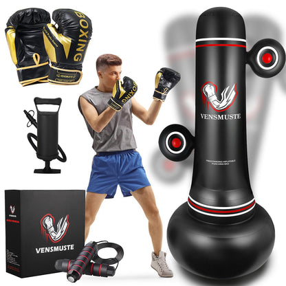Vensmuste Punching Bag for Adults Teens, 69" Inflatable Freestanding Punching Bag with Boxing Gloves, Inflation Pump and Jump Rope, Suitable for MMA Karate Kickboxing Boxing