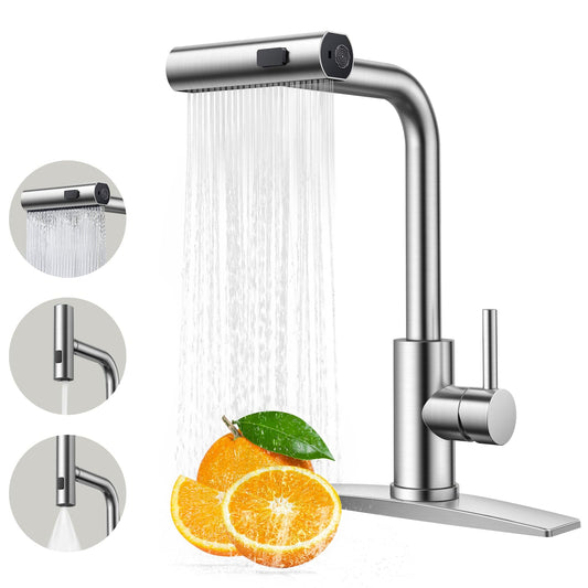 FORIOUS Brushed Nickel Kitchen Faucet with Sprayer