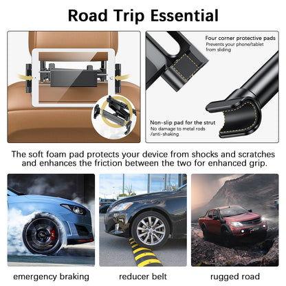 Tablet Holder for Car - Car Tablet Holder, [3 in 1 Extension Arm] Long Trip Car Tablet Mount, Road Trip Essentials, Car Backseat Tablet Mount Compatible with 4-12" Tablets & Headrest Rod (Black)