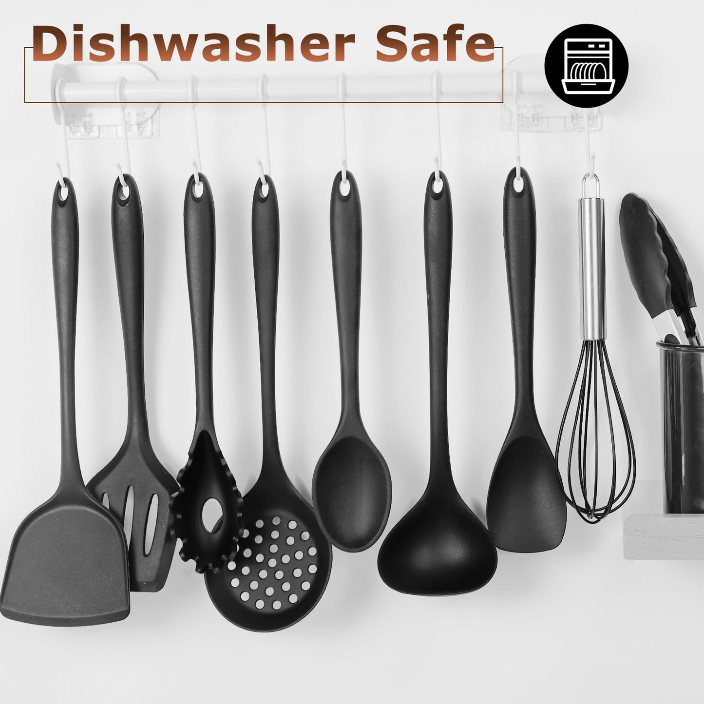 HANSGO Silicone Cooking Utensils, 446°F Heat Resistant Kitchen Utensil Set Turner Tongs Spoon Brush Whisk Silicone Spatulas Set with Hanging Hole for Nonstick Cookware Dishwasher Safe, 10PCS