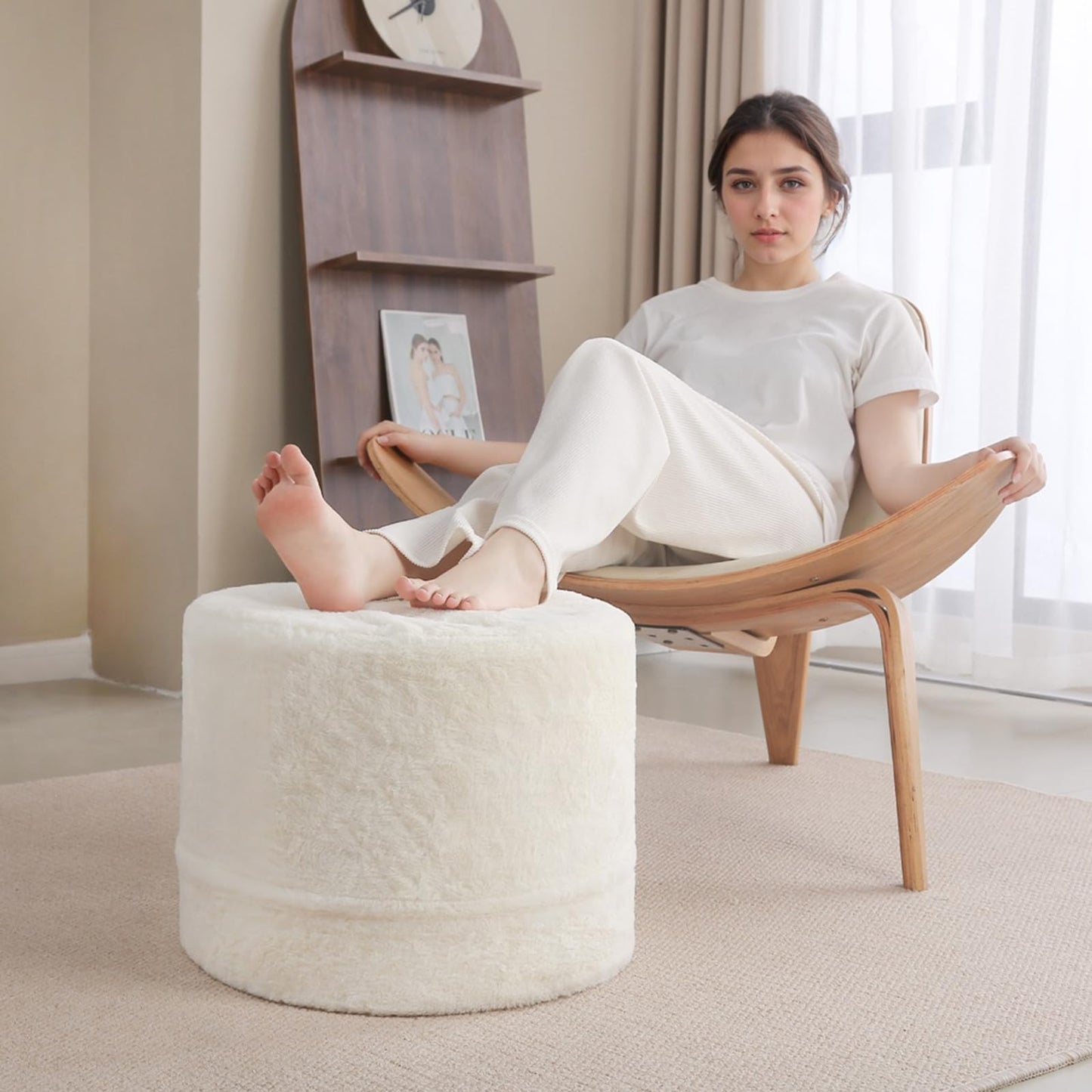 Plush Stuffed Pouf Ottoman for Living Room