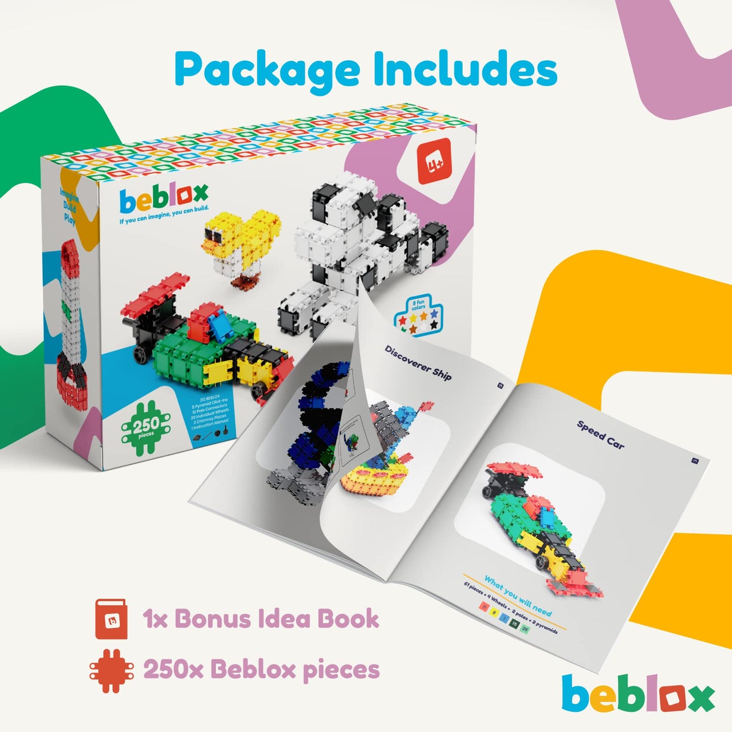 BEBLOX Building Blocks - Stem Building Toys for Kids 250 pcs Set - Educational Fun stem Toy - Birthday Gifts for Boys & Girls Age 5 6 7 8 9 10 11 12 Years Old in up