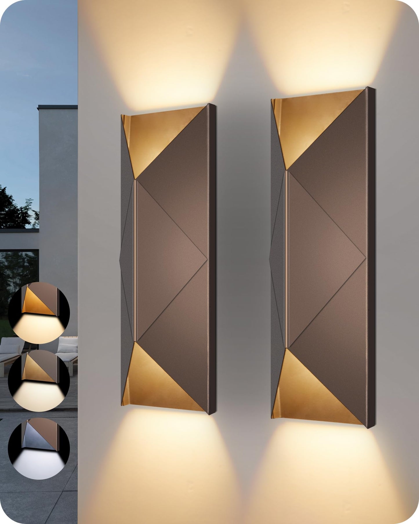 2 Pack EDISHINE Up Down Outdoor Wall Lights