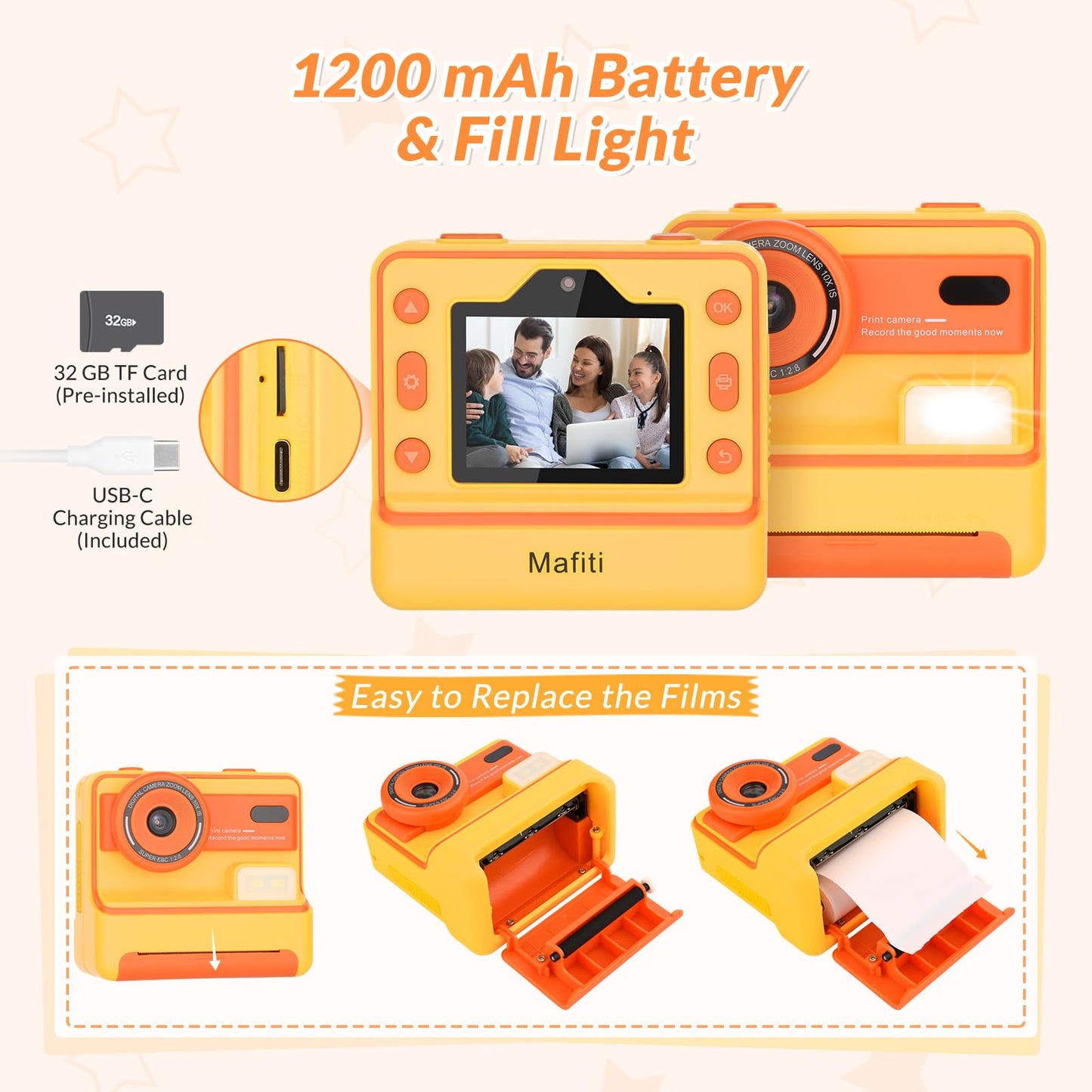 Mafiti Kids Camera Instant Print,1080P Instant Camera for Kids