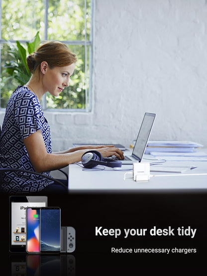 TOPADRE USB C Charger Block 80W, 6 Port Fast Charging Station Powered USB C Hub PD Charger for iPhone 15/14/13 Pro Max, iPad Pro/Air/Mini, for Samsung Galaxy S24, MacBook Pro/Air, White