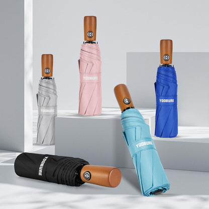 Windproof Travel Umbrella with Wood Handle