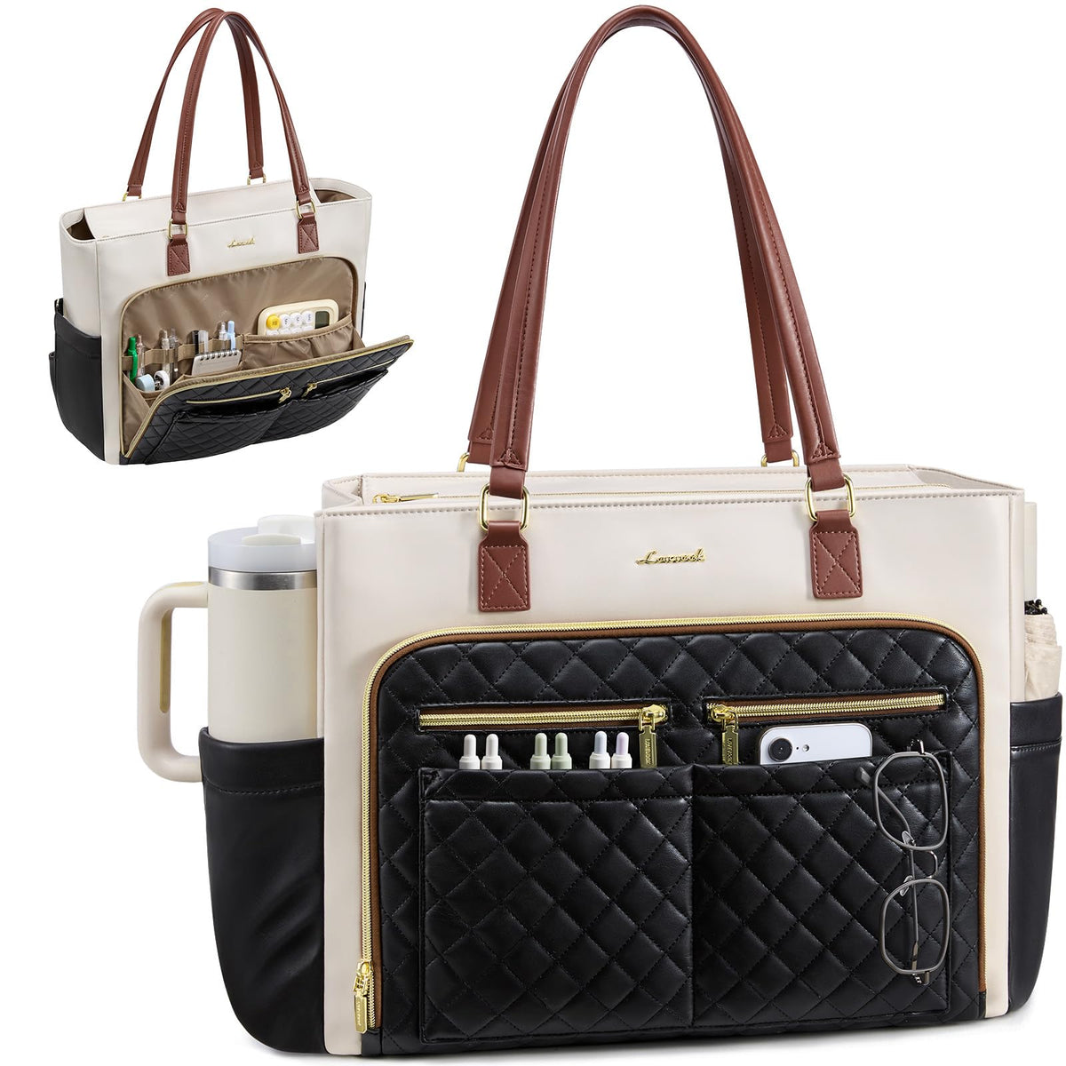 Insulated 15.6-Inch Laptop Tote Bag with Lunch Compartment