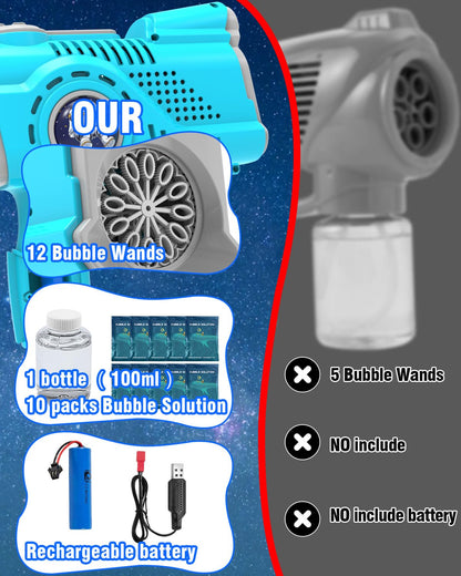 Joyfuture Bubble Gun - Automatic Bubble Machine for Kids - 12 Holes Bubble Gun Blaster with 7 Colors LED Light - Bubble Maker Include Bubble Solution & Batteries - Boys Toys for Birthday, Parties