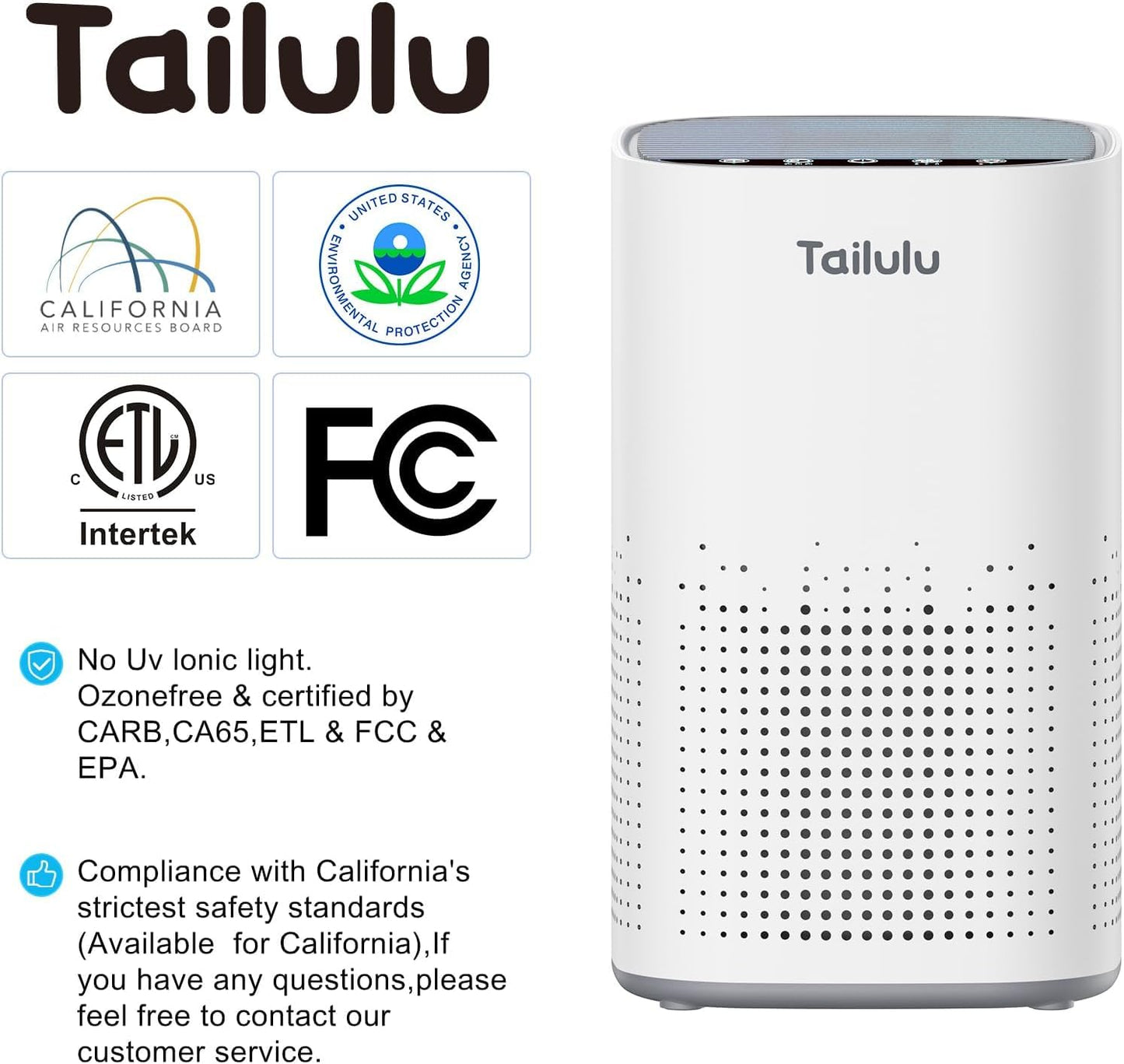 Tailulu H13 HEPA Air Purifier for Large Rooms Up to 1500ft²