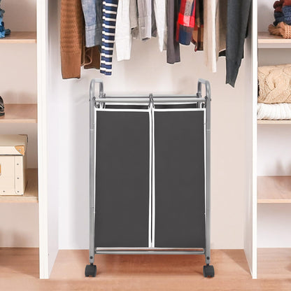 STO STO Laundry Sorter 2 Section, 2 Bag Laundry Hamper, Rolling Laundry Cart, Laundry Basket with Heavy Duty Lockable Wheels and Removable Bag for Clothes Storage, Black