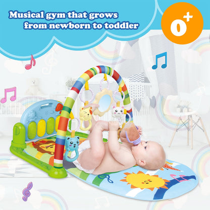 apyr aoma Tummy Time Mat Baby Play Mat, Play Piano Gym with Tummy Time Activity Mat, Musical Activity Center for Infants Toddlers with 5 Toys, Music and Lights Boy & Girl Gifts for Newborn