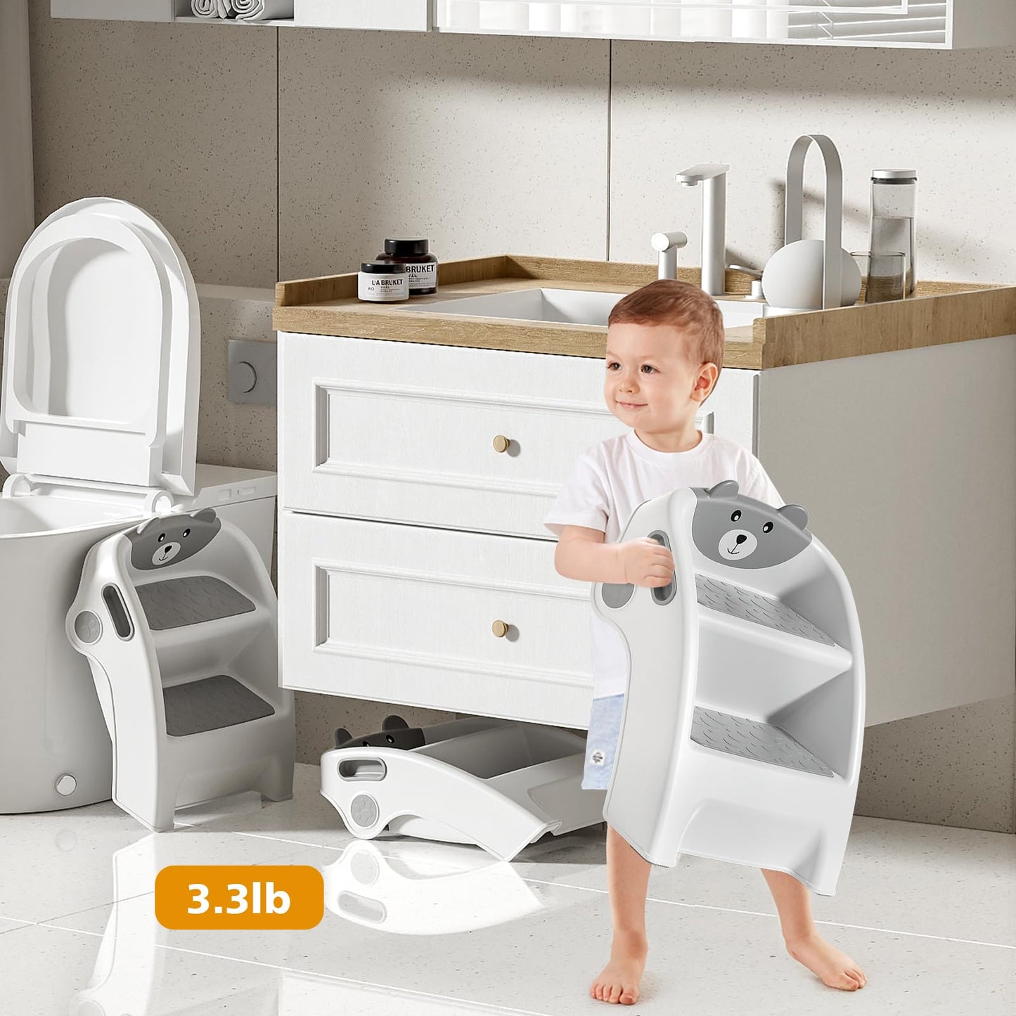 Kids Step Stool for Bathroom and Potty Training, Anti-Slip, Anti-Tip A-Frame Design with 10-Second Setup- Potty 2 Step Stool for Toddlers Wide Steps, CPC Certified for Safety and Easy Hand Washing