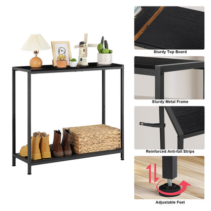 2 Tier Console Table, Couch Table, Narrow Sofa Table Entryway Table with Shelves, Entrance Table for Hallway, Living Room, Office, Foyer, Corridor, Black