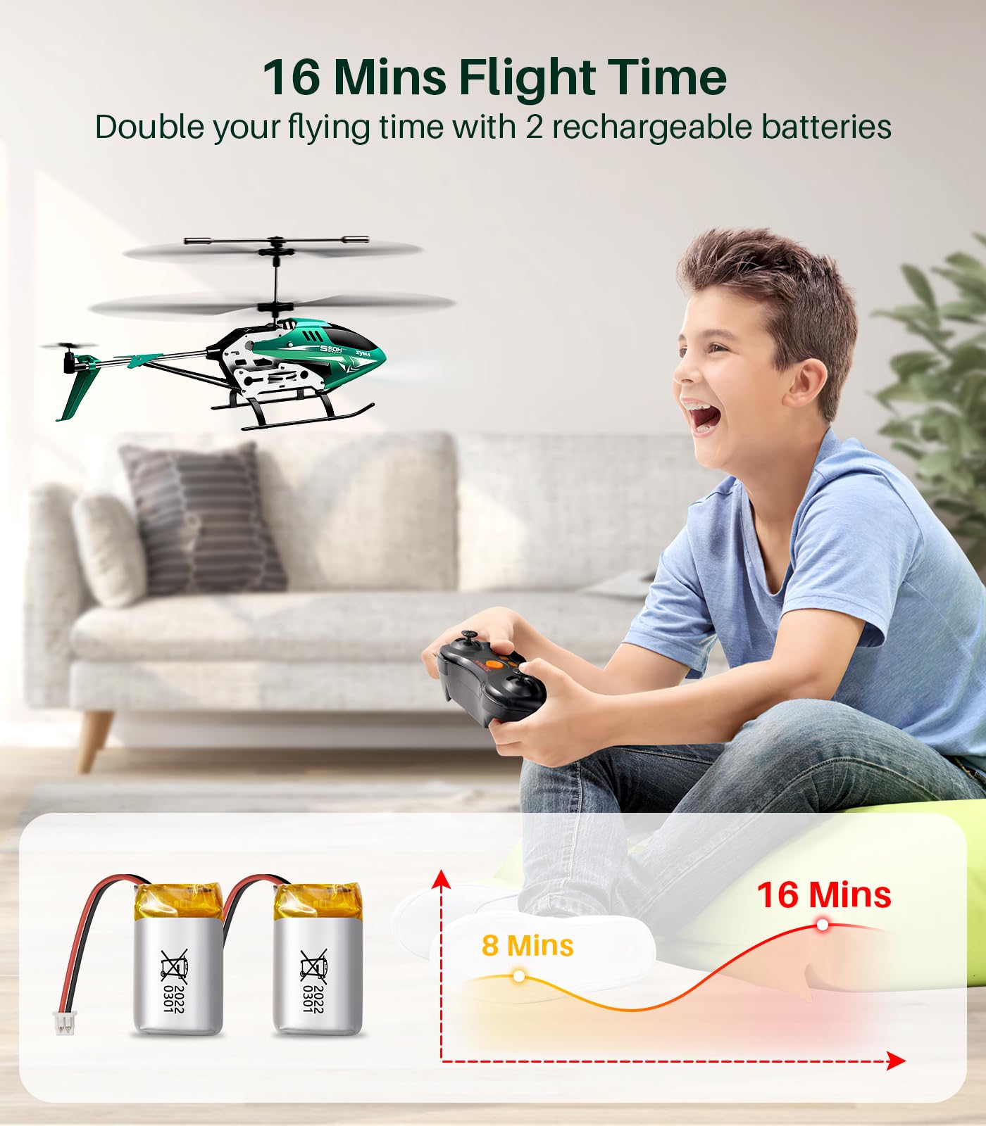 SYMA RC Helicopter, S50H Remote Control Helicopter for Kids with 2 Batteries, Altitude Hold, One-Key Take Off/Landing Helicopter Toy, Airplane with 2 Speed Modes, Gift for Boys and Girls
