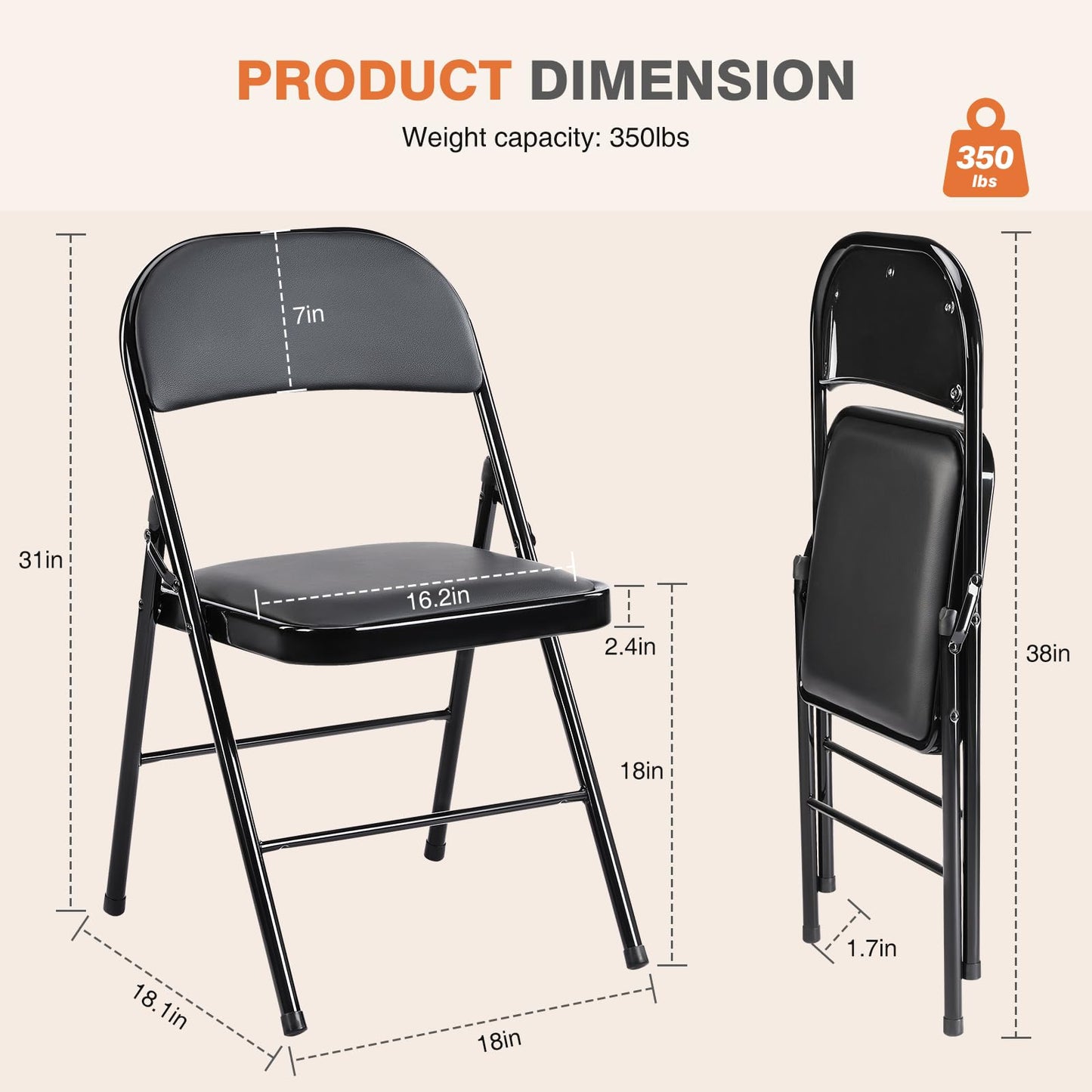 Sweetcrispy Folding Chair 12 Pack, Leather Padded Folding Chairs, Sturdy Metal Foldable Chairs, Easy to Use and Store, Outdoor and Indoor, for Home, Office, Party, Comfy