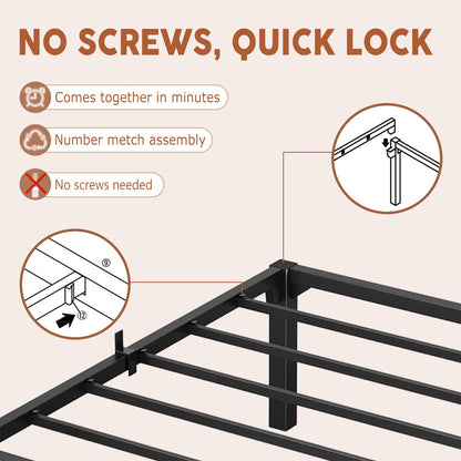 GarveeHome 14 Inch Tool-Free Full Bed Frame, Heavy Duty Metal Platform Bed Frame with Durable Iron Slat Support and Legs, No Box Spring Required, No Screws Needed, Support Up to 800 Lbs