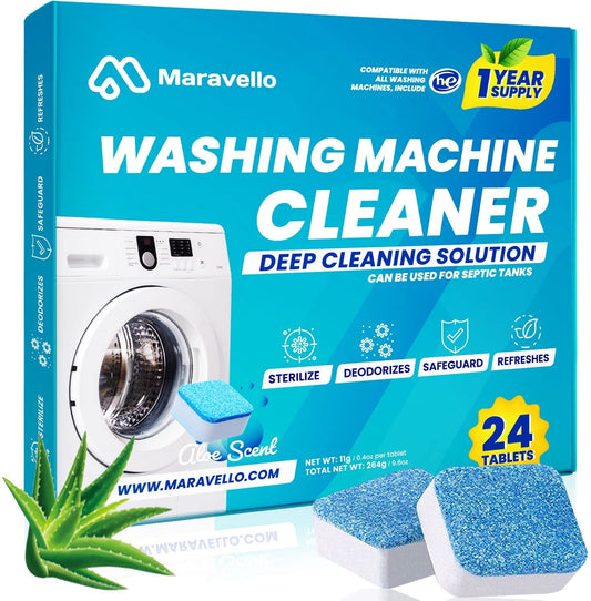Maravello Washing Machine Cleaner Descaler Tablets Washing Machine Cleaning Tablets - for Front Load and Top Load Washers, Mold and Stain Remover for Laundry Tub 6-Month Supply (Sea Salt, 6 Count)