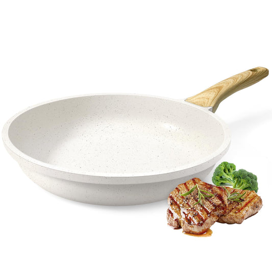 9.5" Nonstick Frying Pan - White Granite Skillet
