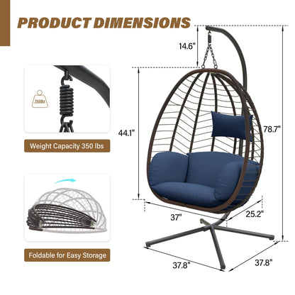 UPDATE: DEAD! ALAULM Egg Swing Chair Outdoor Indoor Wicker Rattan Hanging Chair with Stand 350lbs Capacity w/Strong Frame & UV Resistant Cushions for Patio Balcony Bedroom (Dark Blue)