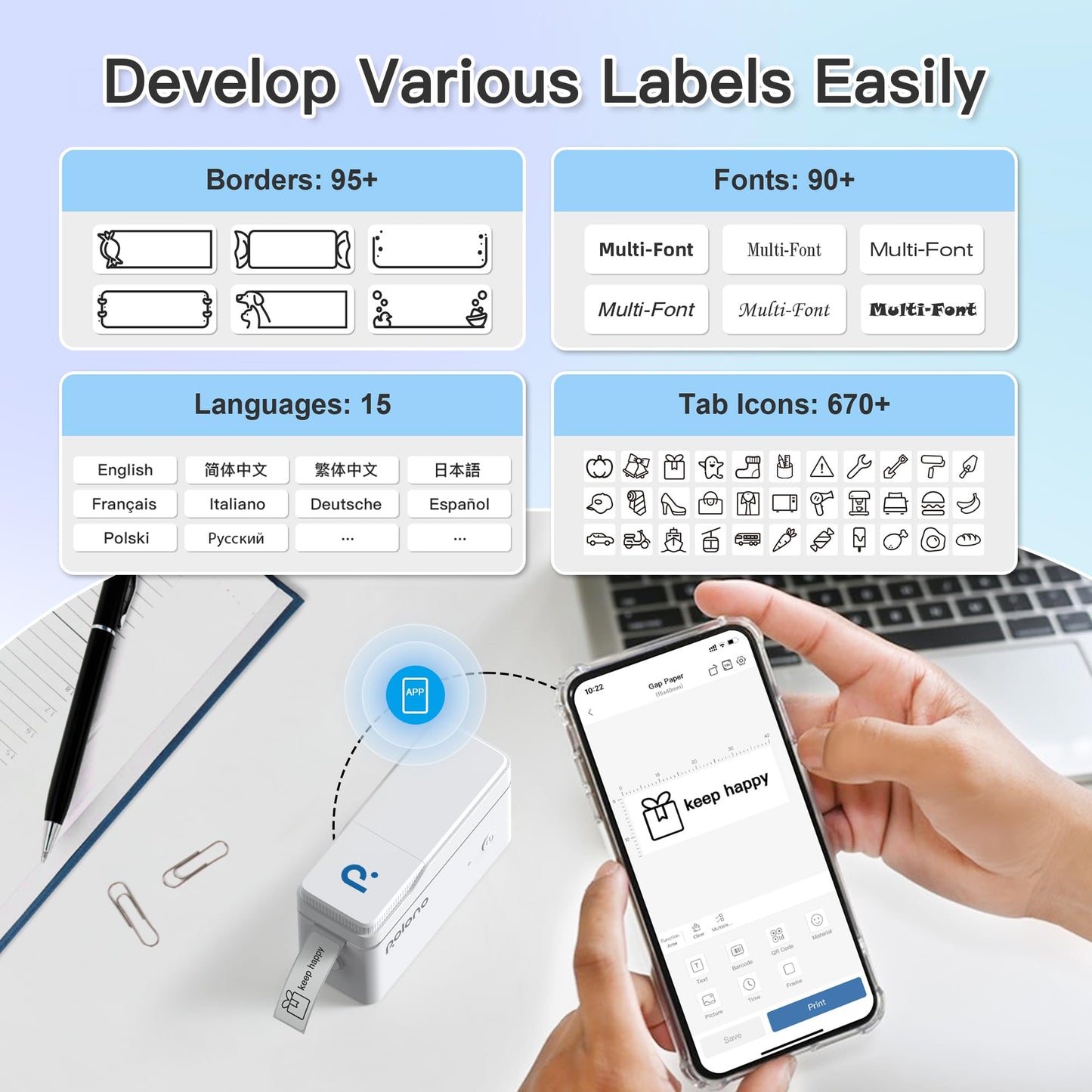 POLONO Portable Bluetooth Label Maker for Organizing