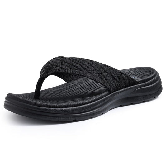 KIDMI Women's Sport Flip Flops Comfortable Walking Thong Sandals for Summer, Black Size 36