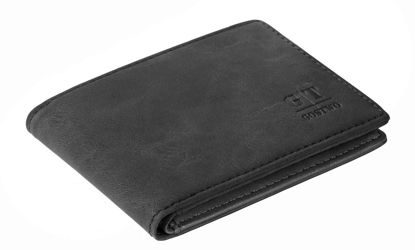 Gostwo Mens Slim Minimalist Front Pocket Wallet Genuine Leather ID Window Card Case RFID Blocking (Black Vintage)