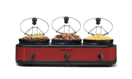 Elite Gourmet Triple Slow Cooker Buffet Server
