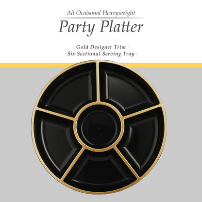 6-Section Round Plastic Serving Tray Set of 2