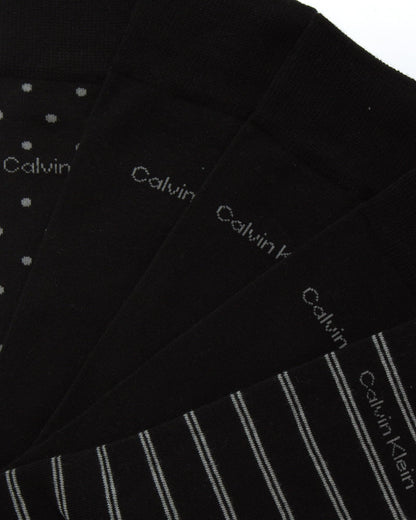 Calvin Klein Men's Dress Socks - 5 Pack Plain and Printed Crew Calf Compression Socks (7-12), Size 7-12, Black Stripe