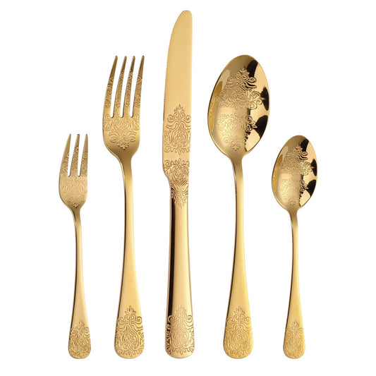 Mafier 20-Piece Stainless Steel, Service for 4, Gold Cutlery Silverware Durable Tableware Knife Spoon Fork Set, Mirror Polished and Dishwasher Safe