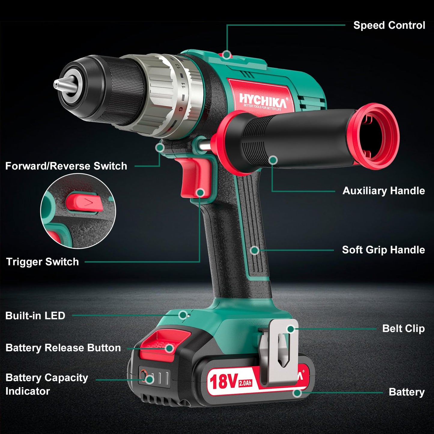 18V Cordless Hammer Drill With Bit Set