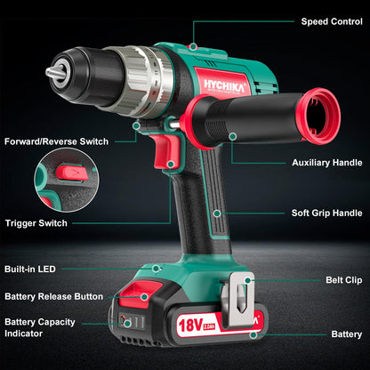 18V Cordless Hammer Drill With Bit Set