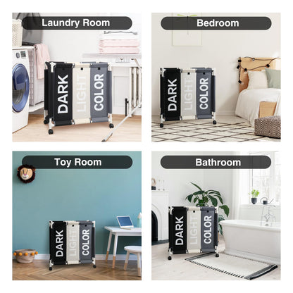 3-Section Laundry Hamper with Rolling Wheels