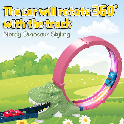 CREAMHONGKID Dinosaur Toys Race Car Track, Create a Dinosaur World Road Race, Dinosaur Track Toys Set with 2 Inertia Racing Cars, Race Tracks for Kids Ages 3+, Birthday Children's Day Gifts