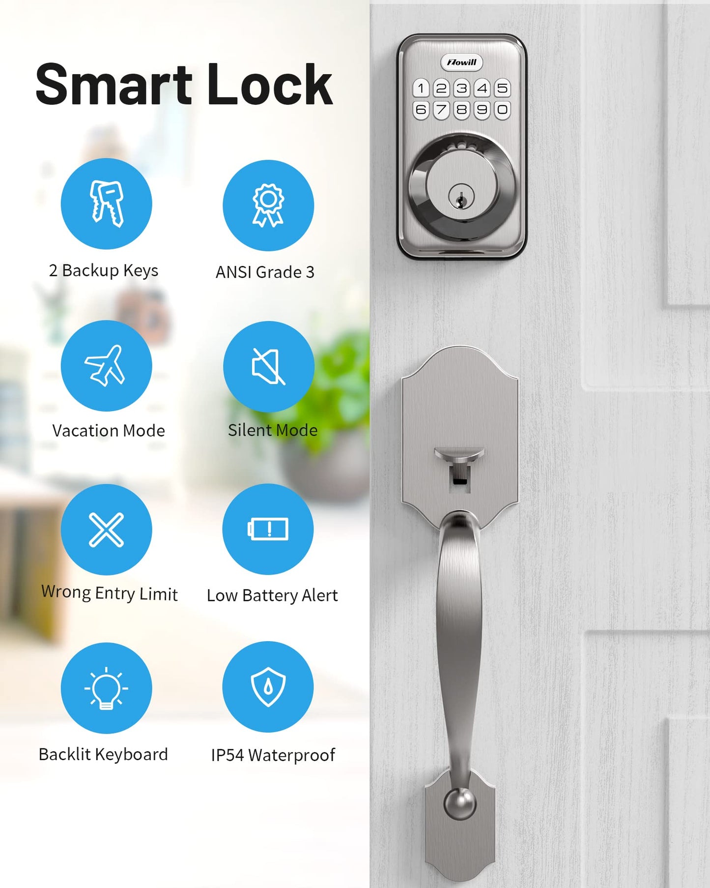 Electronic Keypad Deadbolt Door Lock, Satin Nickel