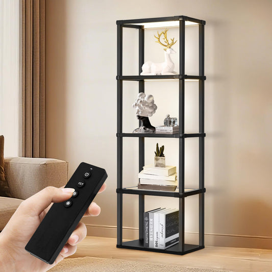 Dimmable LED Floor Lamp with Curio Shelves