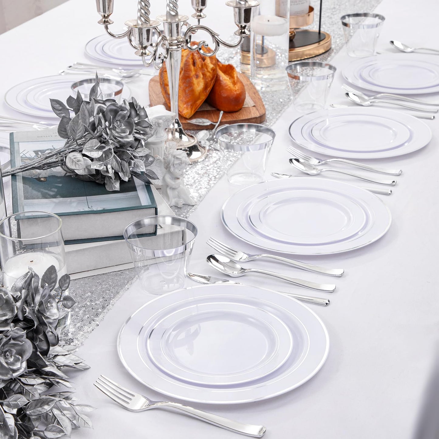 WELLIFE 300Pcs Elegant Disposable Dinnerware Set