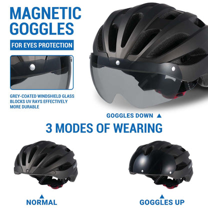Favoto Rechargeable Bike Helmet with Light & Goggles