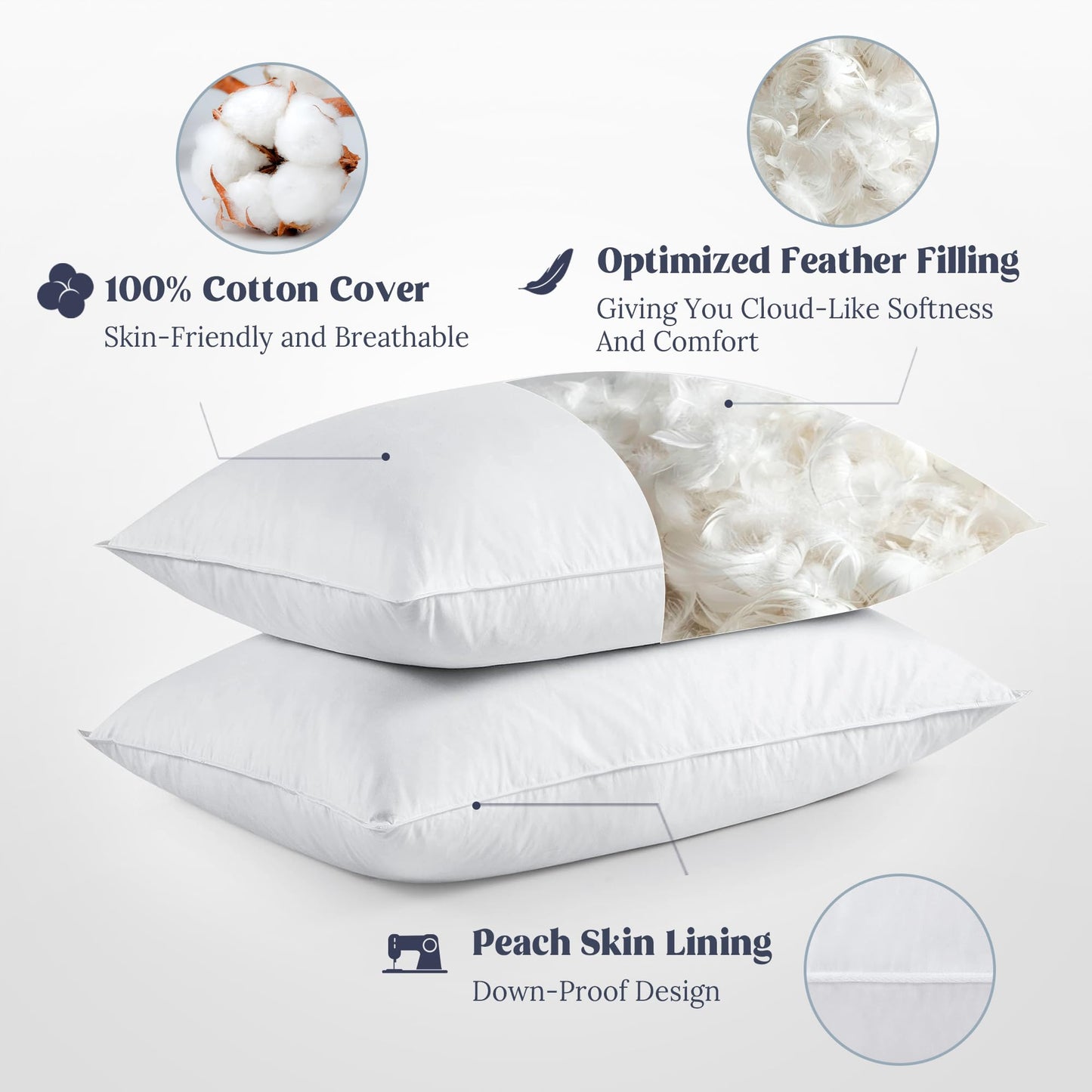 UNIKOME Goose Feather Down Pillows Queen for Side Sleepers White Luxury Hotel Fluffy Pillow Inserts Set of 2 (20"x 30")