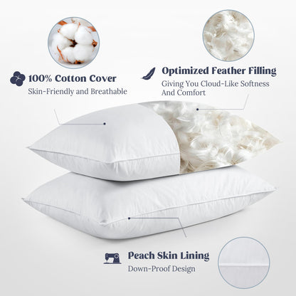 UNIKOME Goose Feather Down Pillows Queen for Side Sleepers White Luxury Hotel Fluffy Pillow Inserts Set of 2 (20"x 30")