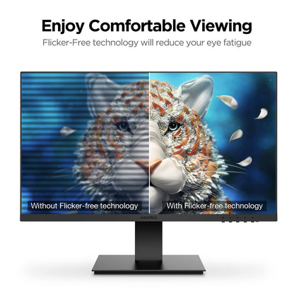 KOORUI 24 Inch Computer Monitor, FHD 1920 x 1080p Office PC Monitor IPS Display 75Hz, HDMI, VGA, VESA Mountable, Frameless, Eye Protection and Ergonomic Tilt Adjustment, Black