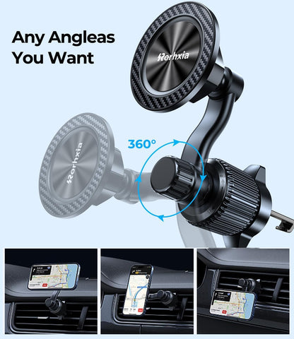 Rorhxia Fits MagSafe Car Mount, [20 Strong Magnets][Never Blocking Vent, Enjoy Comfort of A/C] Magnetic Phone Holder for Car Universal Extension Vent Clip Car Phone Holder Fit for iPhone 15 Pro Max